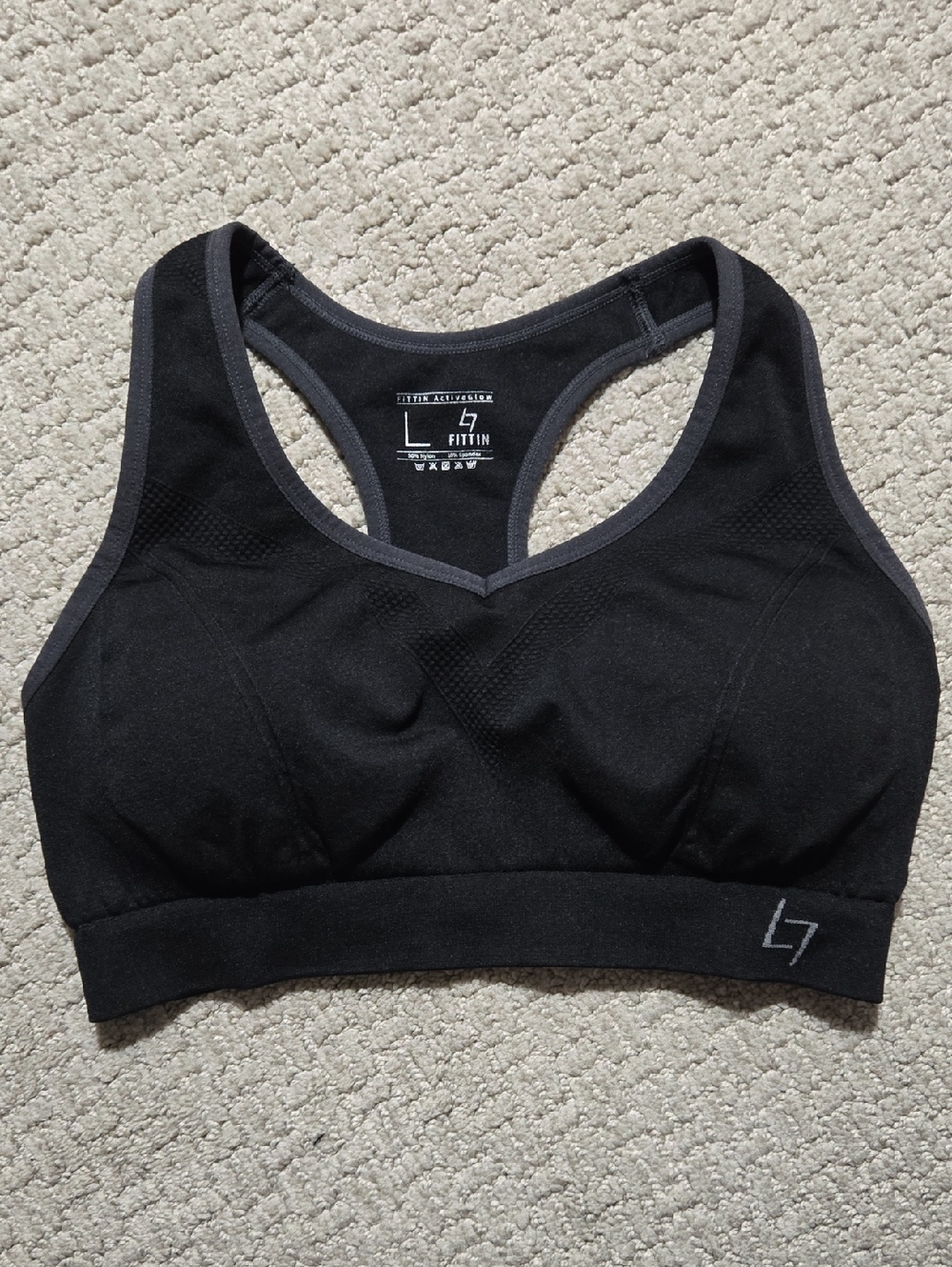 Large Fittin Active Glow Black Racerback Sports Bra